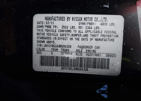 2011 Infiniti G37X z USA, uszkodzony, nr VIN JN1CV6EL6BM264326